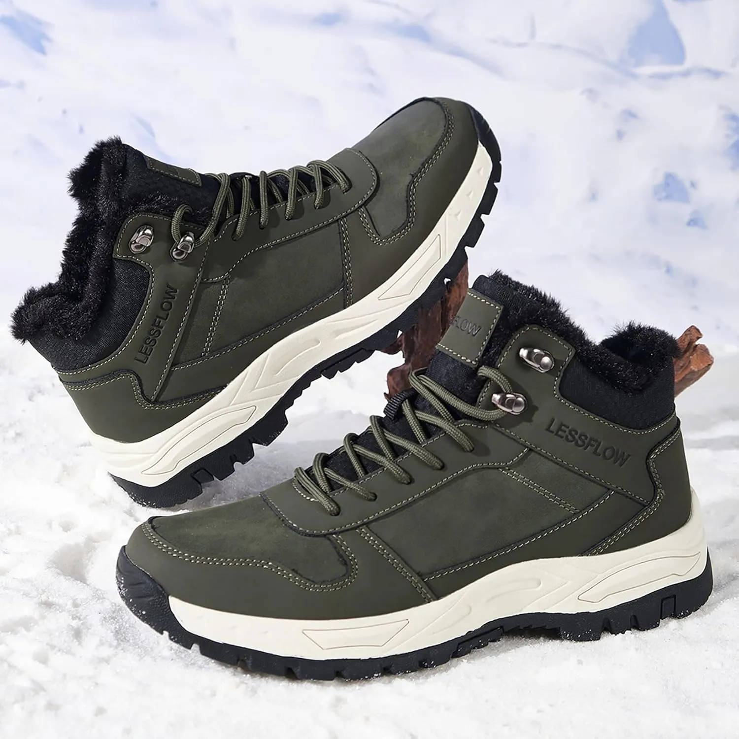 Men's Winter Slip On Snow Boots Warm Fur Lined Cold Shoes Winter Boot Leather Outdoor Thermal Work Ankle