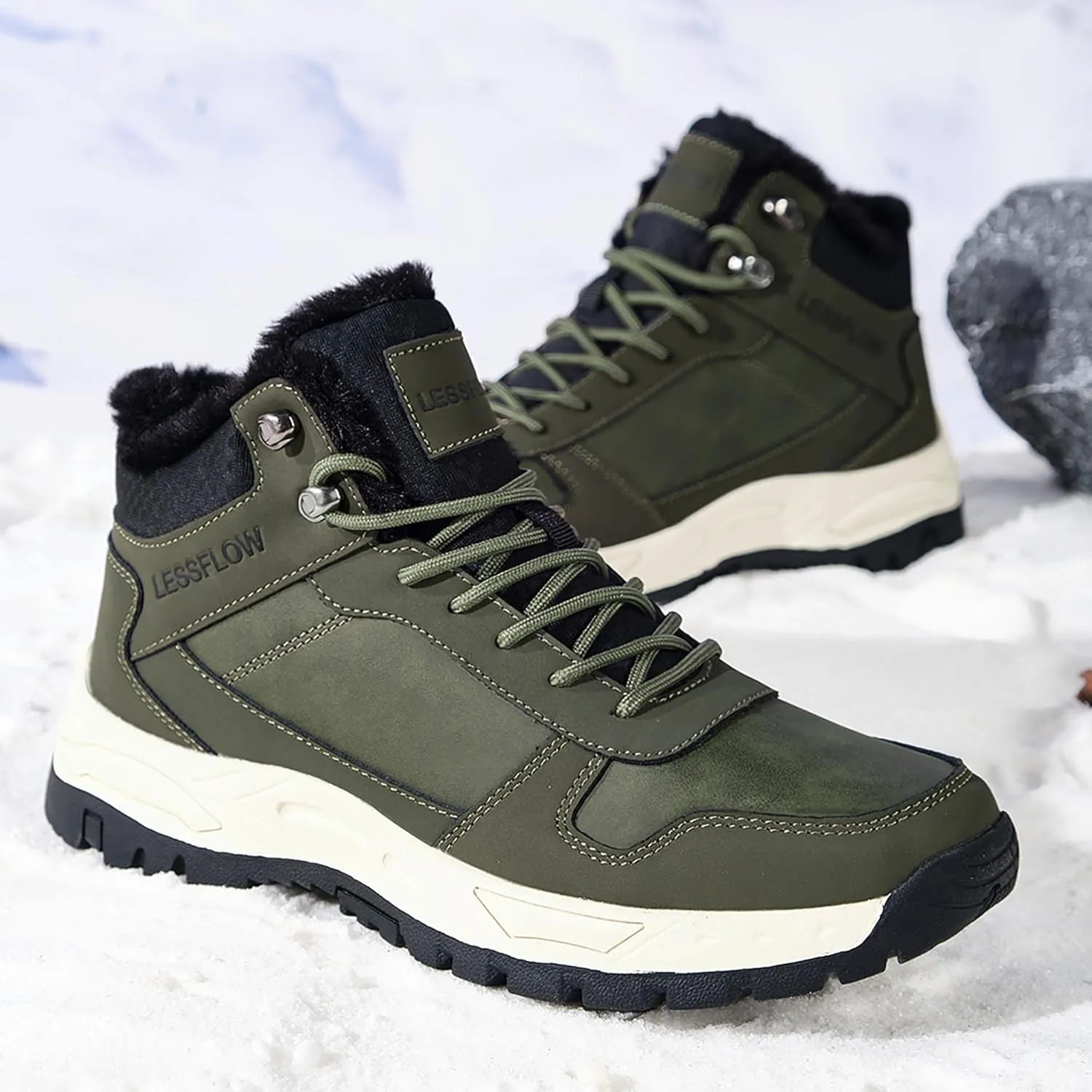 Men's Winter Slip On Snow Boots Warm Fur Lined Cold Shoes Winter Boot Leather Outdoor Thermal Work Ankle