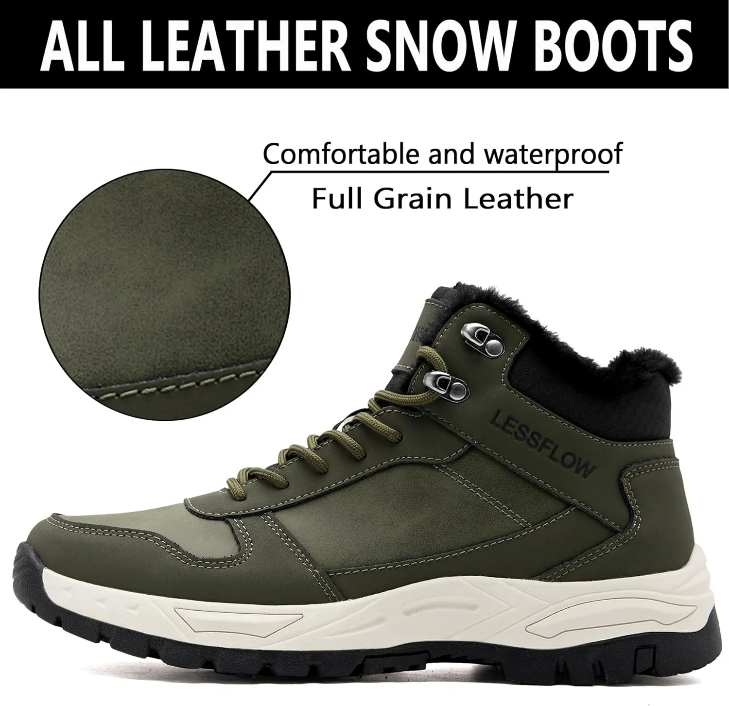 Men's Winter Slip On Snow Boots Warm Fur Lined Cold Shoes Winter Boot Leather Outdoor Thermal Work Ankle