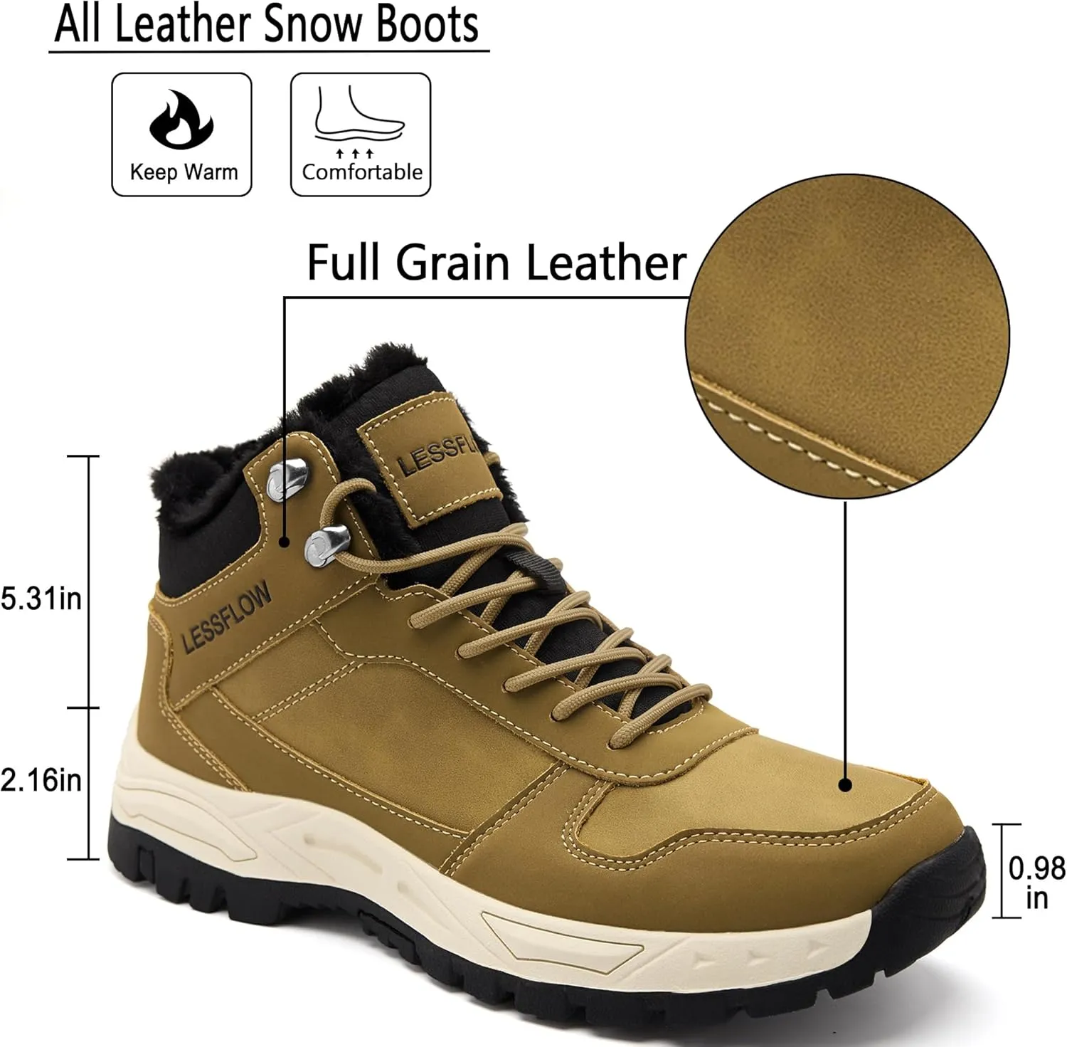 Mens Winter Snow Boots Warm Fur Lined Hiking Boots Anti-Slip Walking Ankle boots Leather Outdoor Shoes