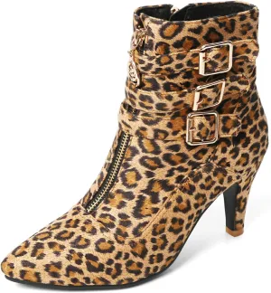 MEOTINA Gold High Heels for Women Kitten Heel Pointed Toe Short Womens Booties Buckle High Heeled Ankle Metallic Shoes