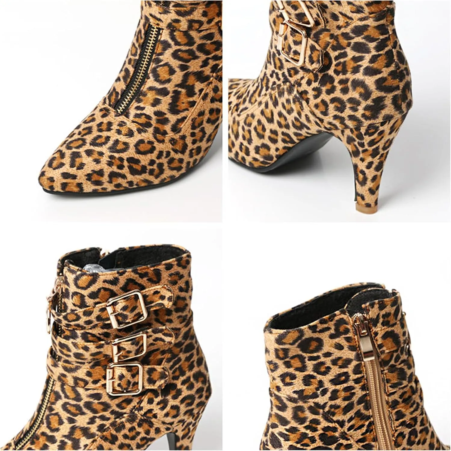 MEOTINA Gold High Heels for Women Kitten Heel Pointed Toe Short Womens Booties Buckle High Heeled Ankle Metallic Shoes