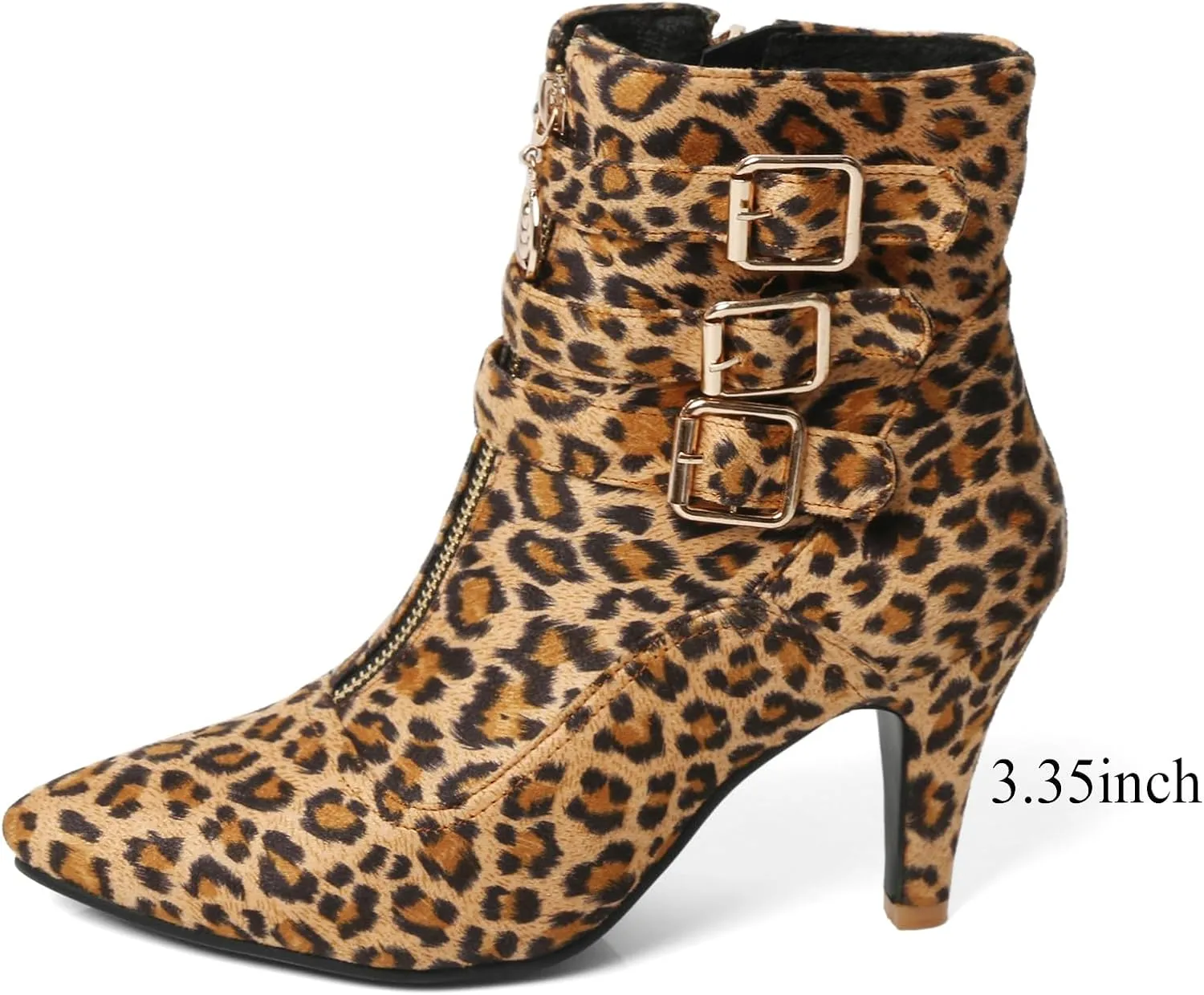 MEOTINA Gold High Heels for Women Kitten Heel Pointed Toe Short Womens Booties Buckle High Heeled Ankle Metallic Shoes