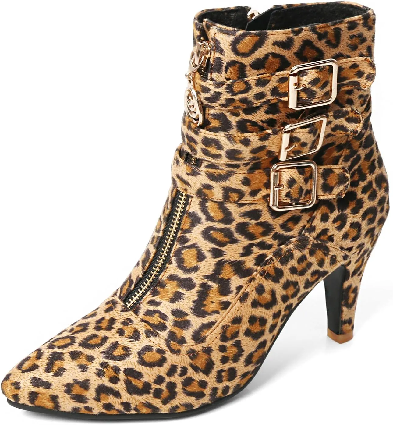 MEOTINA Gold High Heels for Women Kitten Heel Pointed Toe Short Womens Booties Buckle High Heeled Ankle Metallic Shoes