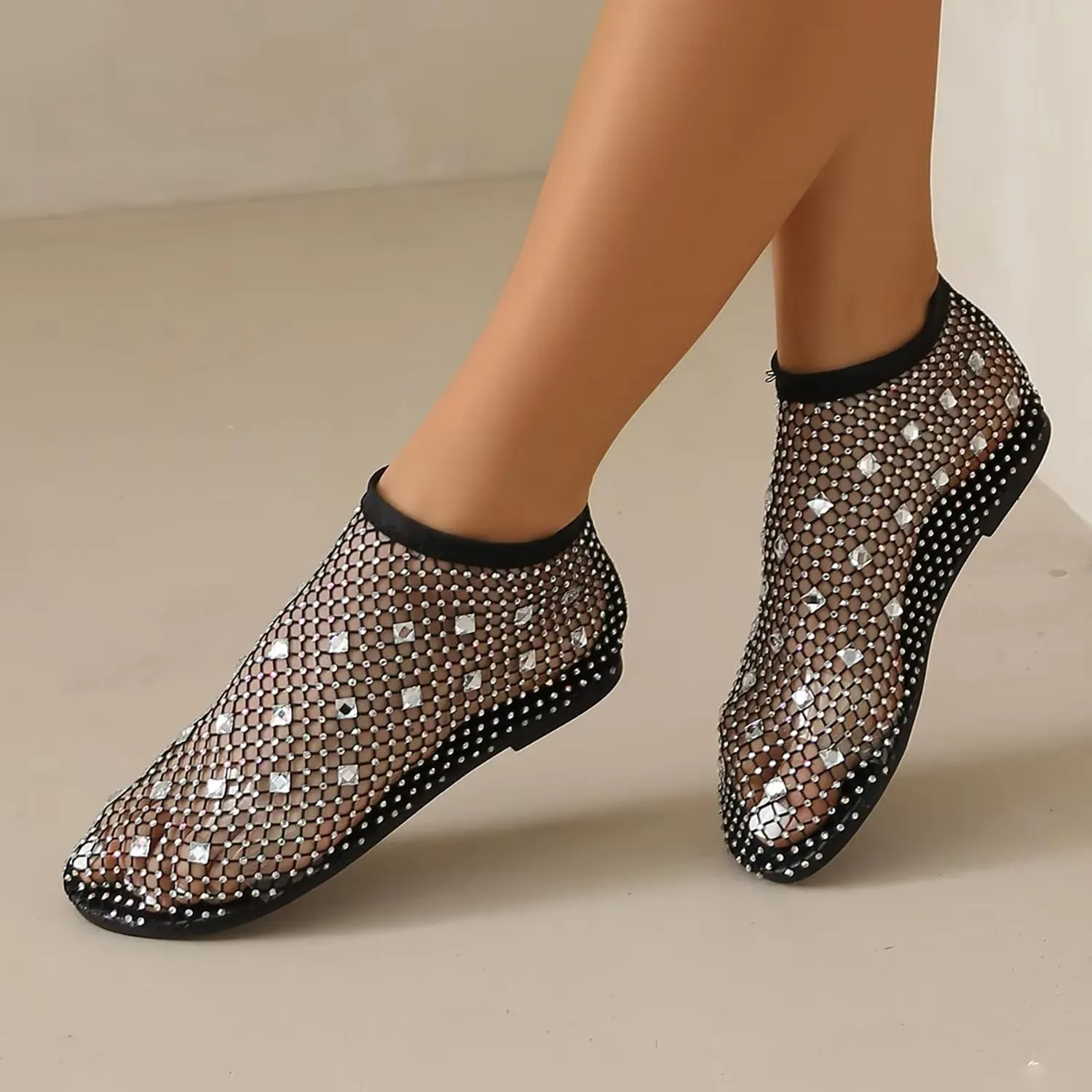 Mesh Flats for Women Glitter Stretchy Shoes Ultra Comfortable Shiny Gem Ballet Flats Dressy Mesh Sparkle Sandals