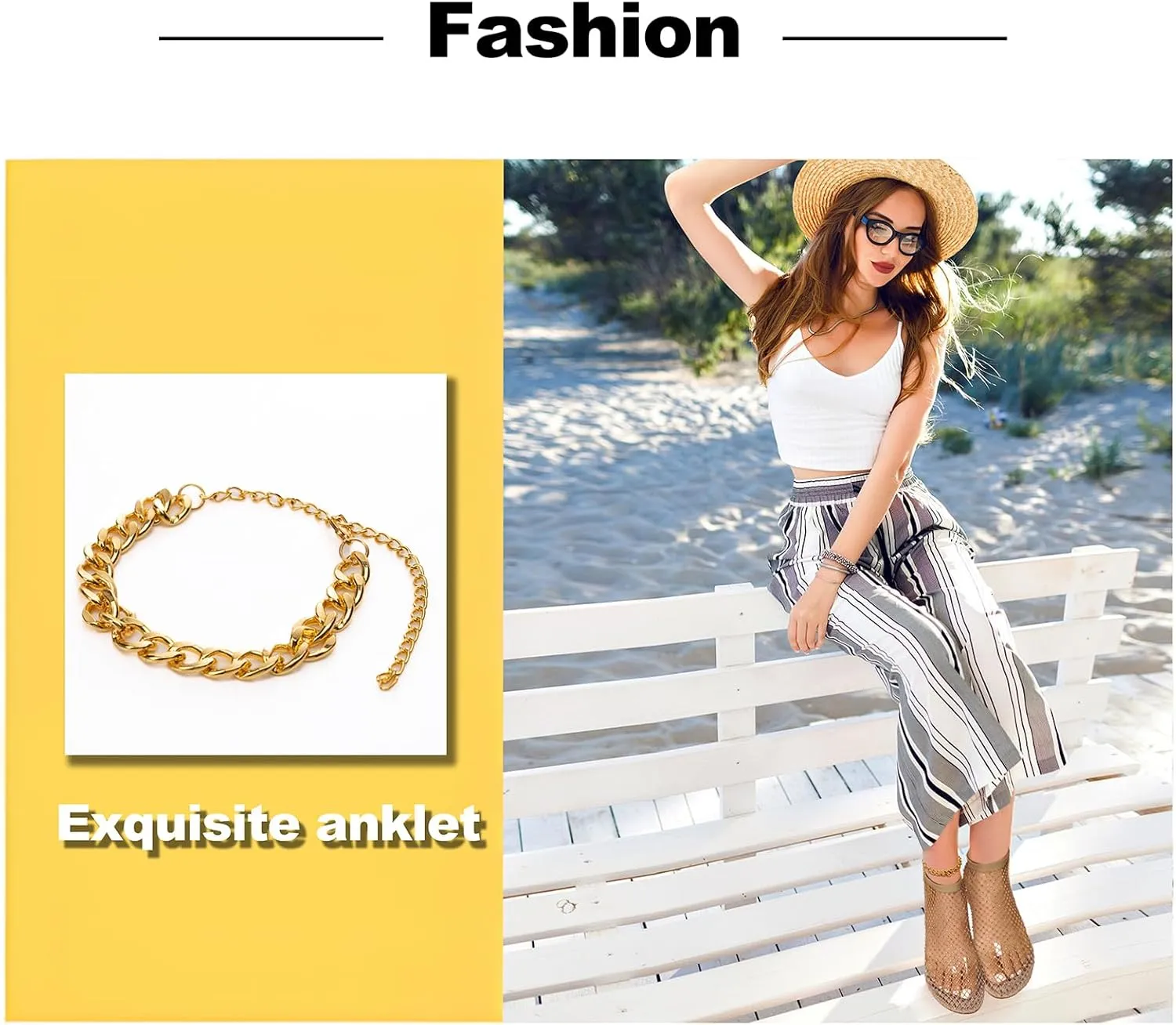 Mesh Flats for Women - Ultra Comfortable Shiny Gem - Women's Dressy Summer Slip-On Flat Sandals, Golden Anklet Included