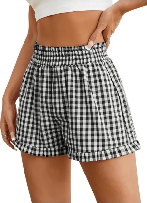 Milumia Women's Plaid Paperbag High Waist Ruffle Hem Casual Shorts