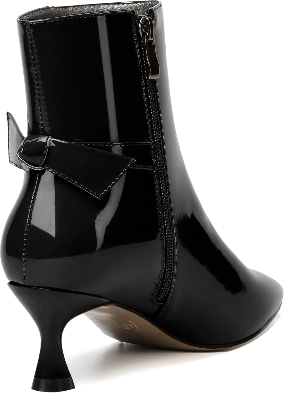 MODENCOCO Womens Patent Wedding Dress Stylish Bow Zip Pointed Toe Kitten High Heel Ankle High Boots 2 Inch