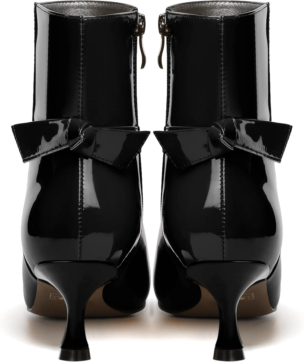 MODENCOCO Womens Patent Wedding Dress Stylish Bow Zip Pointed Toe Kitten High Heel Ankle High Boots 2 Inch
