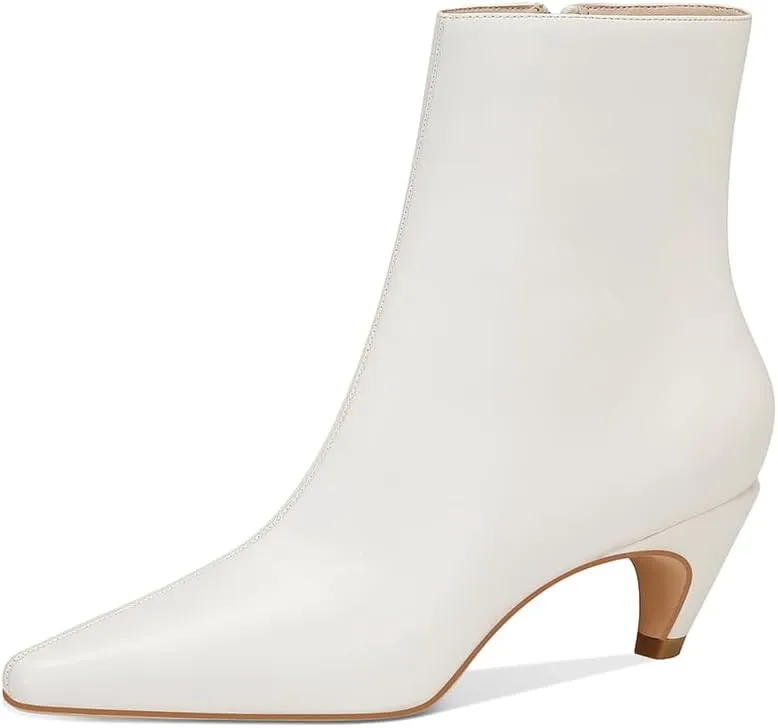 MSONLYDN Women's Kitten Heel Ankle Boots, 2.2 Inch Pointed Toe Short Boots Side Zipper Low Heel Mid Calf Dress Booties