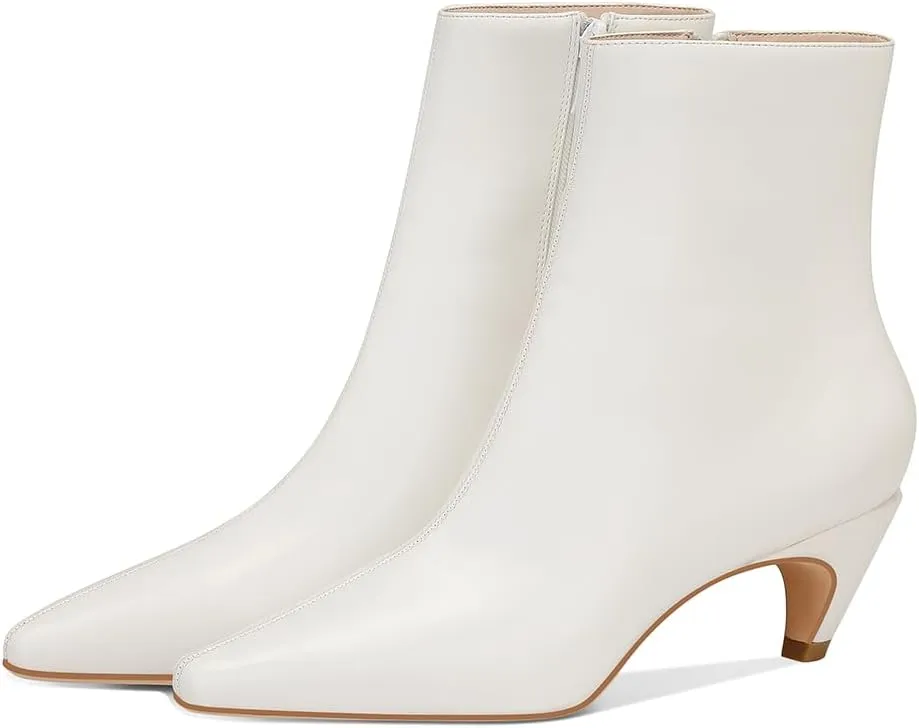 MSONLYDN Women's Kitten Heel Ankle Boots, 2.2 Inch Pointed Toe Short Boots Side Zipper Low Heel Mid Calf Dress Booties