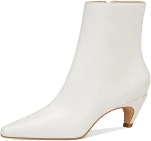 MSONLYDN Women's Kitten Heel Ankle Boots, 2.2 Inch Pointed Toe Short Boots Side Zipper Low Heel Mid Calf Dress Booties