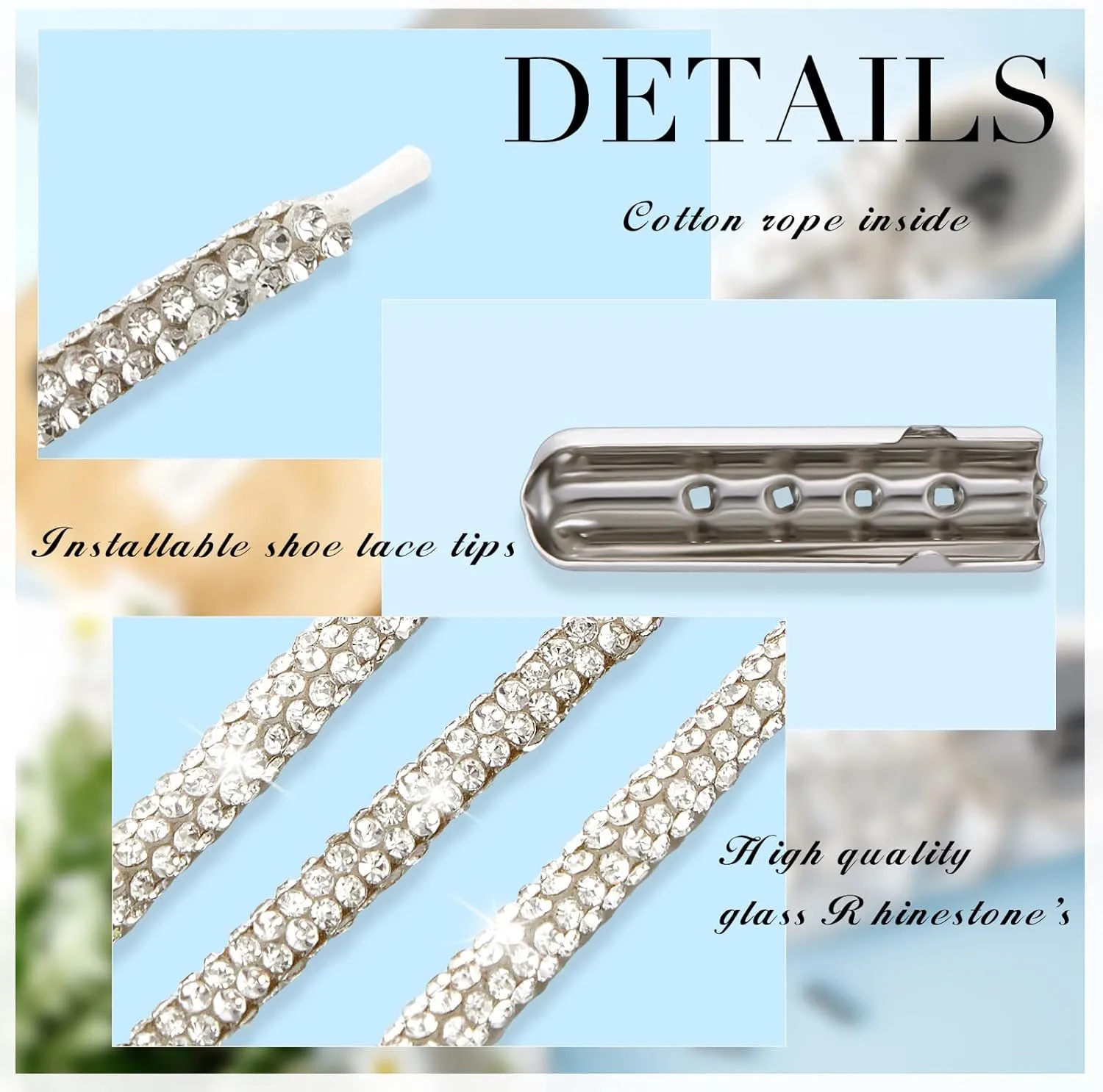 MTLEE Rhinestone Shoe Laces Bling Shoe Laces Rhinestone Diamond Hoodie String Glitter Cords for Sneakers with Aglets