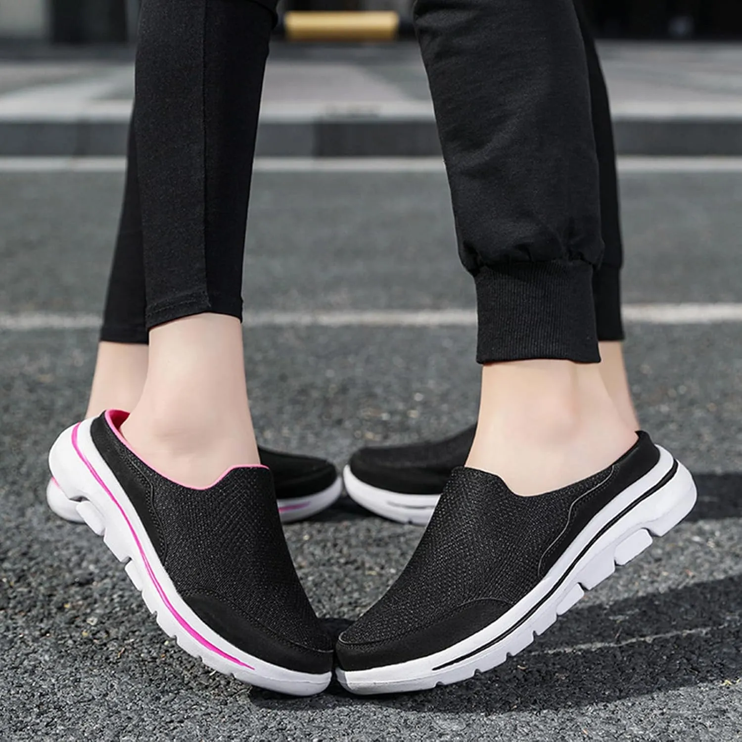 Mules for Women 2025 Breathable Mesh Walking Mules Sneakers Comfortable Light Open Back Shoes Closed Toe Slides Orthopedic Diabetic Shoes with Arch-Support Fashion Slip On Shoe