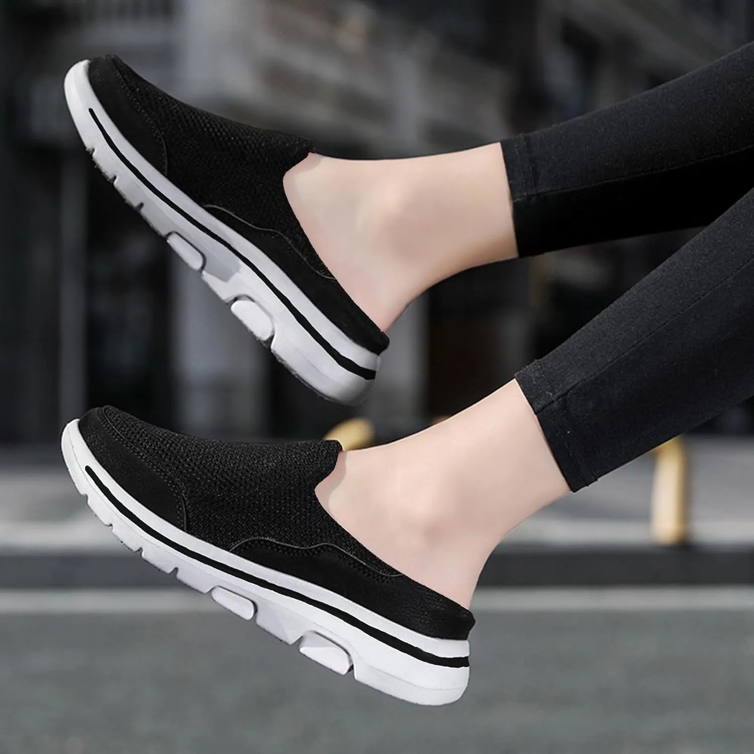Mules for Women 2025 Breathable Mesh Walking Mules Sneakers Comfortable Light Open Back Shoes Closed Toe Slides Orthopedic Diabetic Shoes with Arch-Support Fashion Slip On Shoe