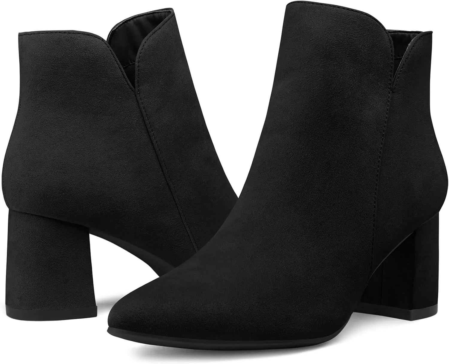 mysoft Women's Ankle Boots Chunky Block Low Heel Comfortable Pointed Toe Side V Cutout Dressy Office Booties with Zipper
