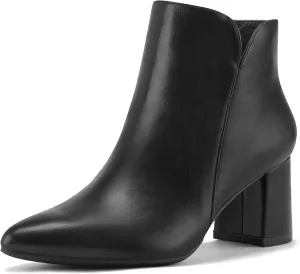 mysoft Women's Ankle Boots Chunky Block Low Heel Comfortable Pointed Toe Side V Cutout Dressy Office Booties with Zipper