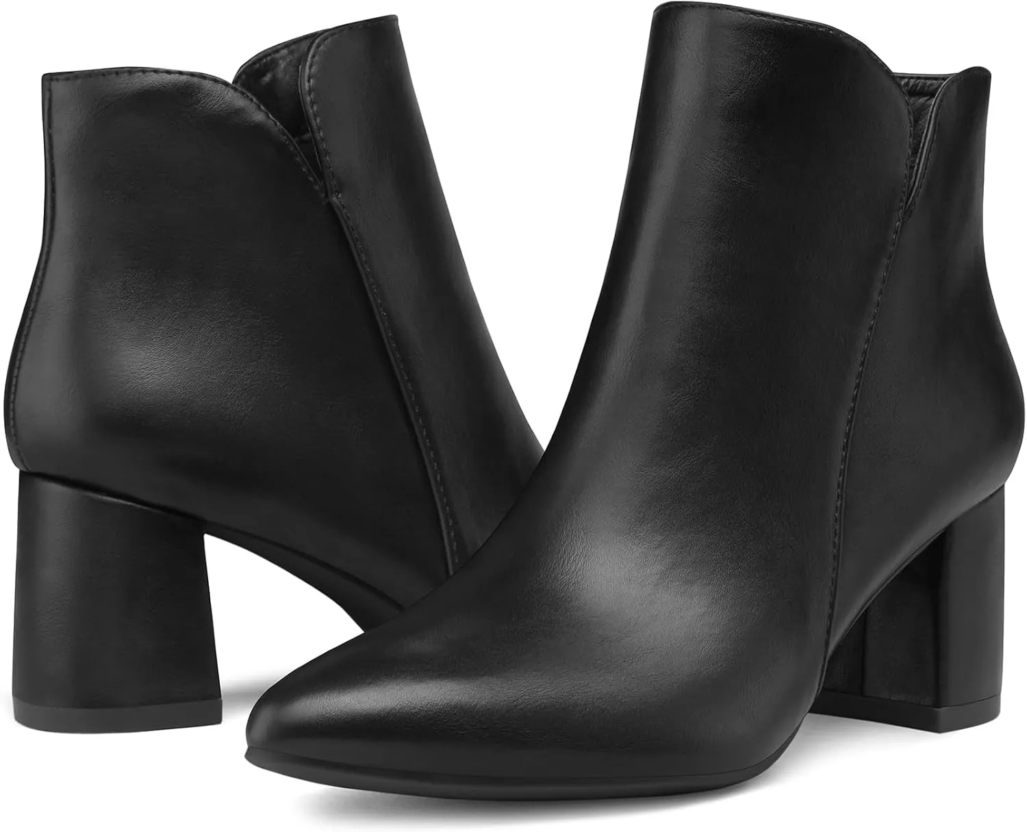 mysoft Women's Ankle Boots Chunky Block Low Heel Comfortable Pointed Toe Side V Cutout Dressy Office Booties with Zipper