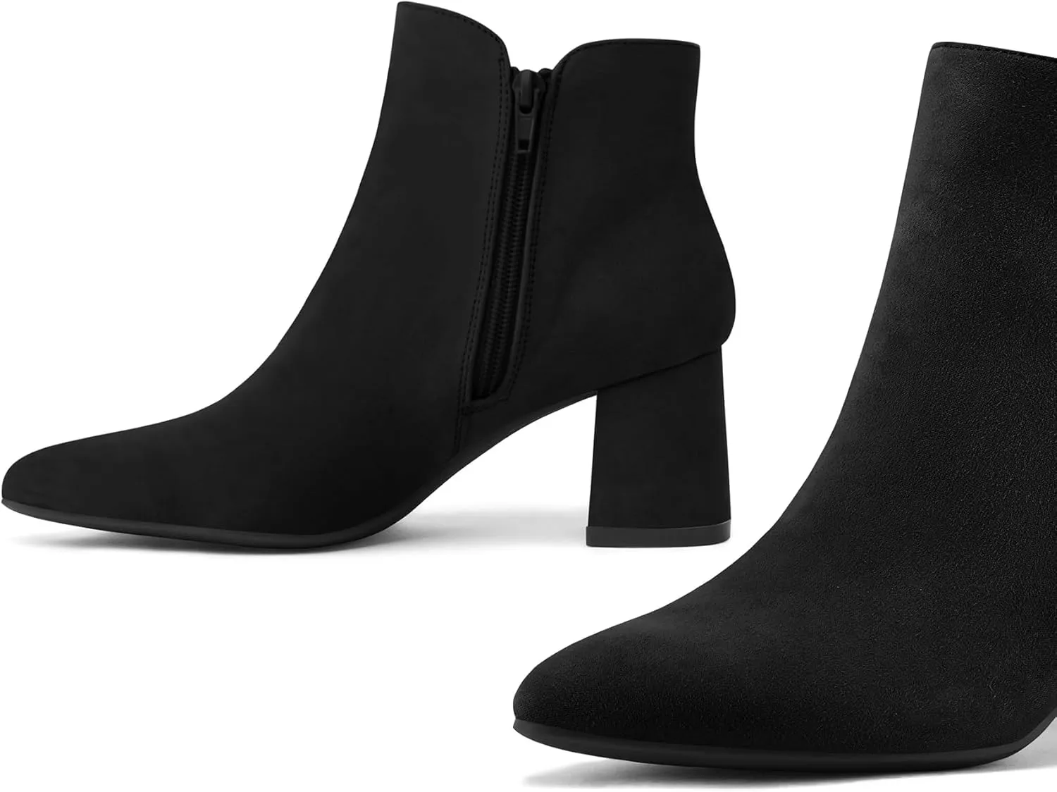 mysoft Women's Ankle Boots Chunky Block Low Heel Comfortable Pointed Toe Side V Cutout Dressy Office Booties with Zipper