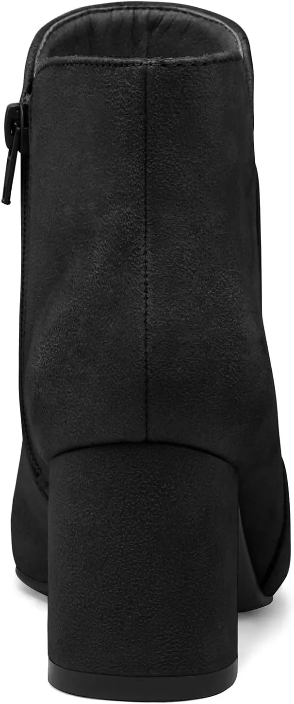 mysoft Women's Ankle Boots Chunky Block Low Heel Comfortable Pointed Toe Side V Cutout Dressy Office Booties with Zipper