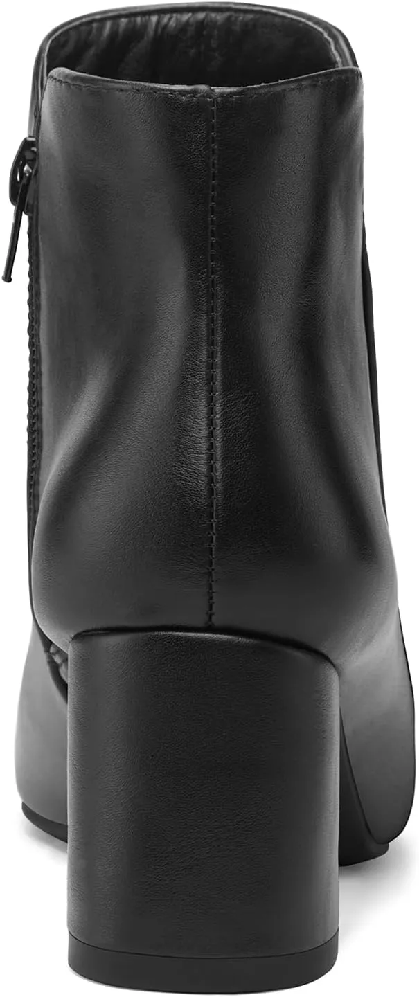 mysoft Women's Ankle Boots Chunky Block Low Heel Comfortable Pointed Toe Side V Cutout Dressy Office Booties with Zipper