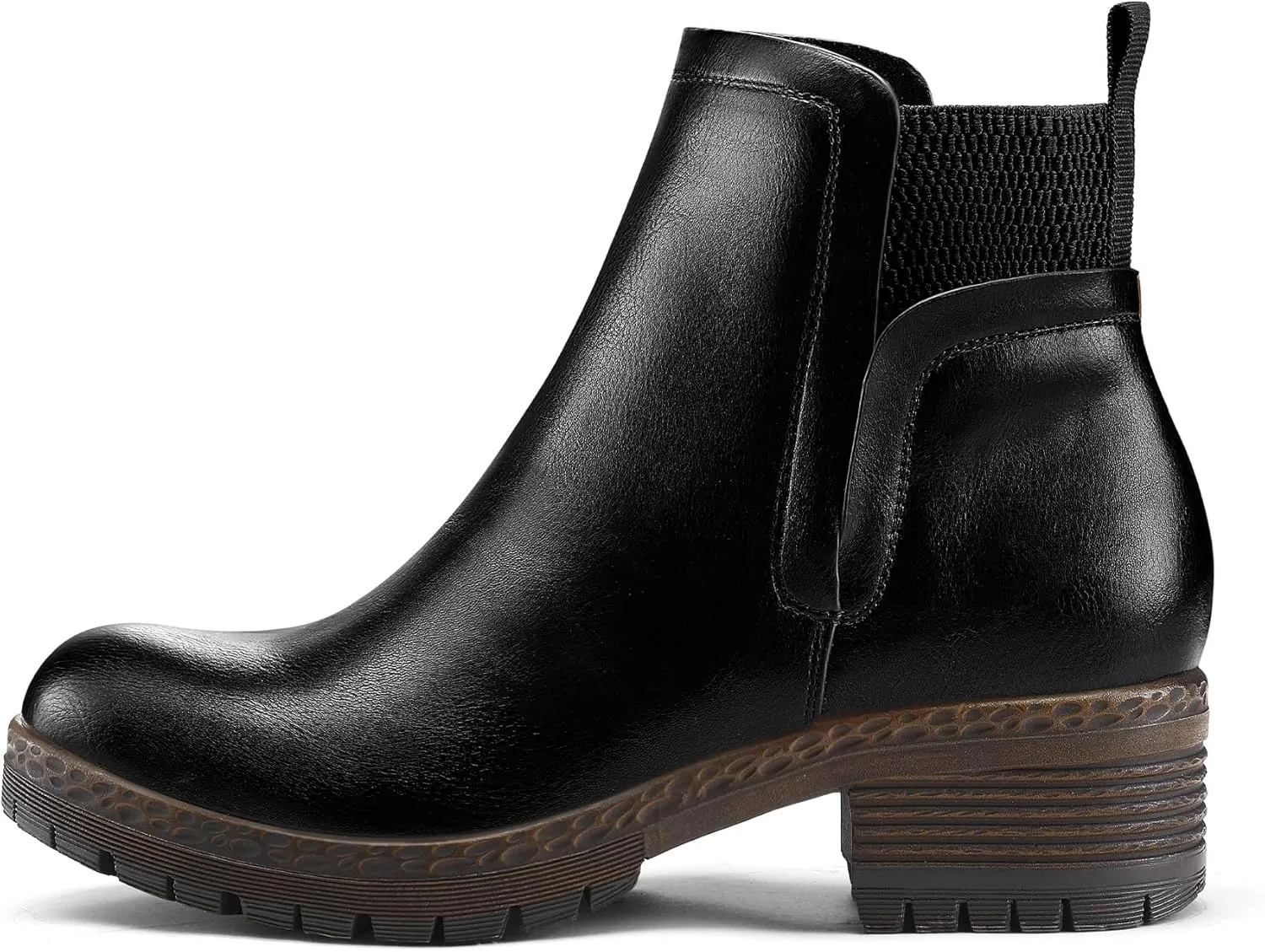 mysoft Women's Elastic Gore Lug Sole Chelsea Boots Slip On Platform Chunky Heel Ankle Booties