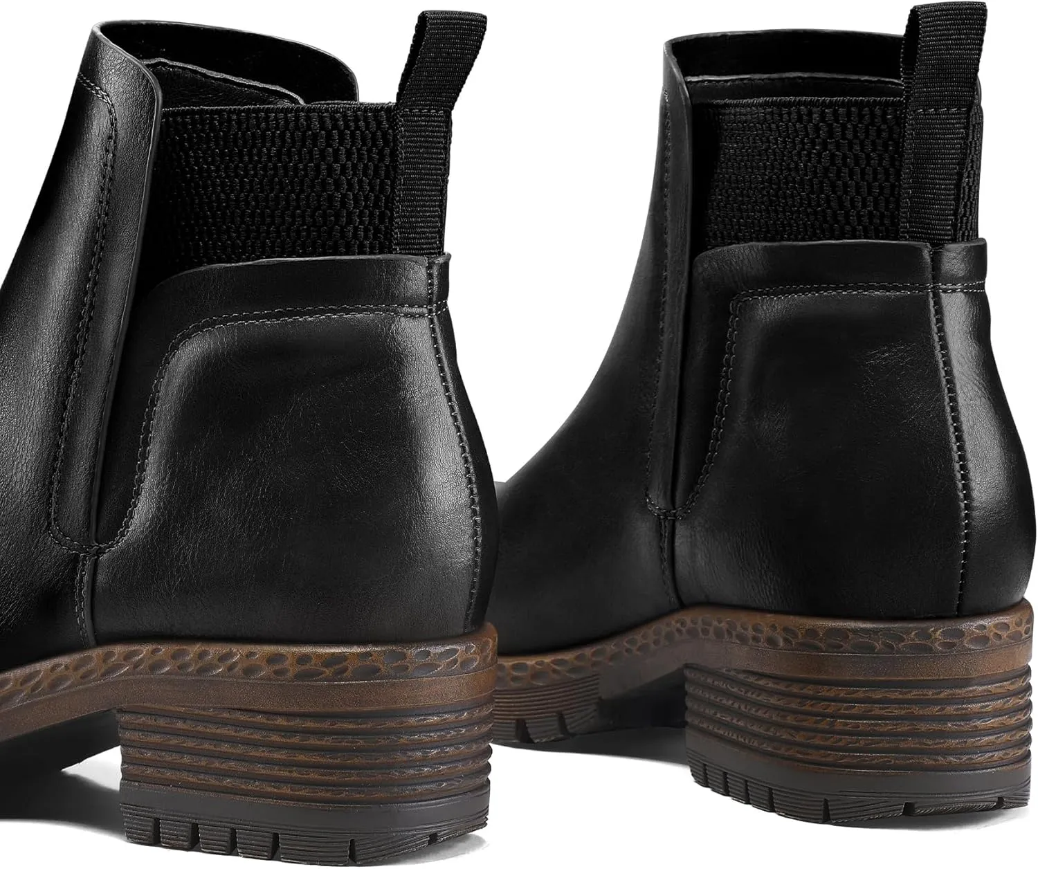 mysoft Women's Elastic Gore Lug Sole Chelsea Boots Slip On Platform Chunky Heel Ankle Booties