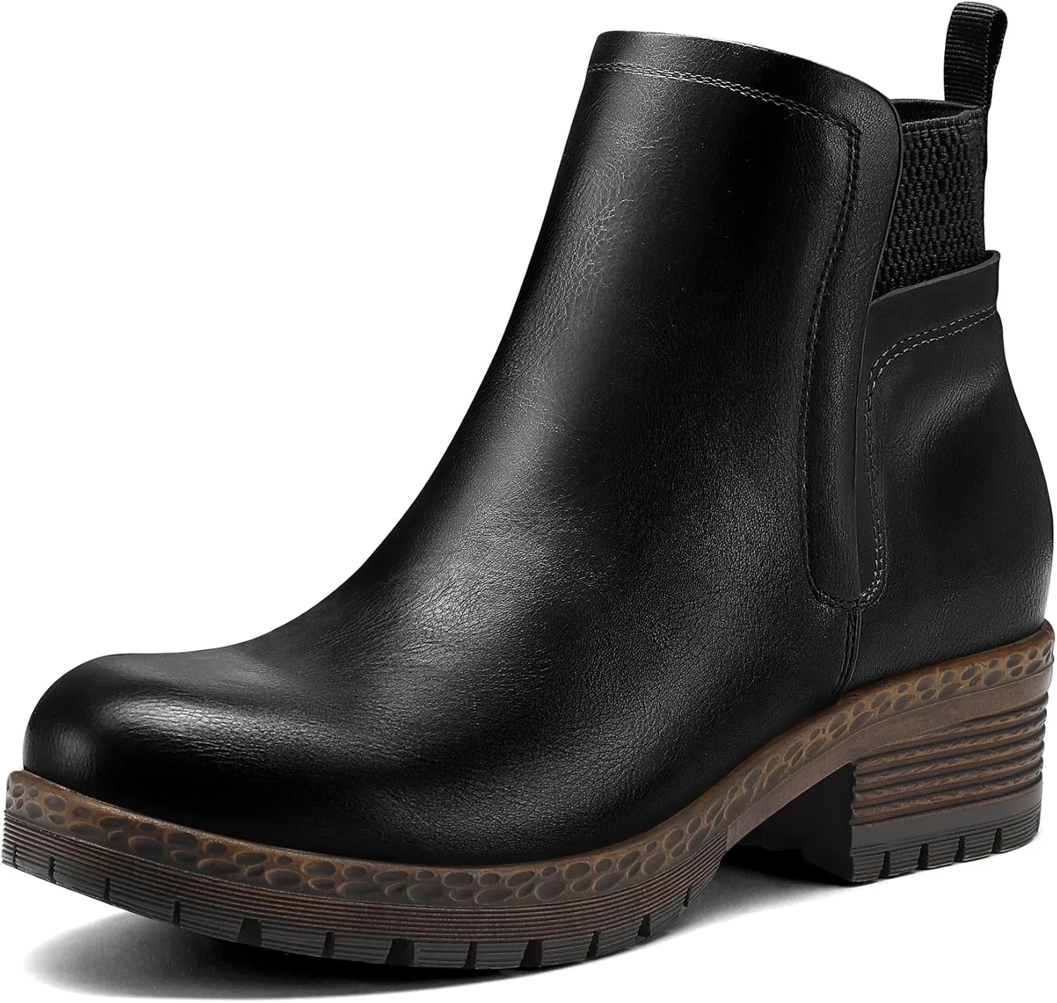 mysoft Women's Elastic Gore Lug Sole Chelsea Boots Slip On Platform Chunky Heel Ankle Booties