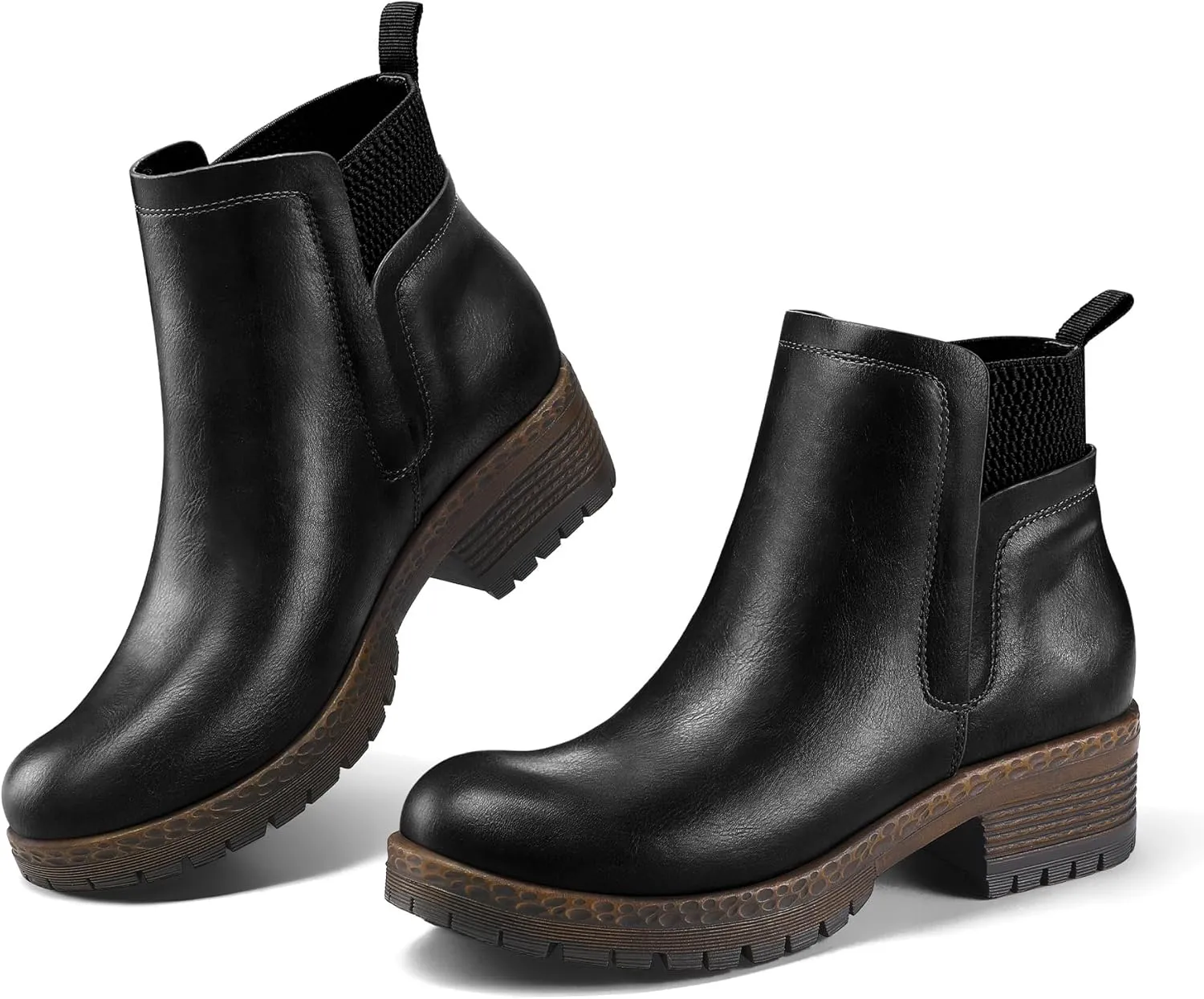 mysoft Women's Elastic Gore Lug Sole Chelsea Boots Slip On Platform Chunky Heel Ankle Booties