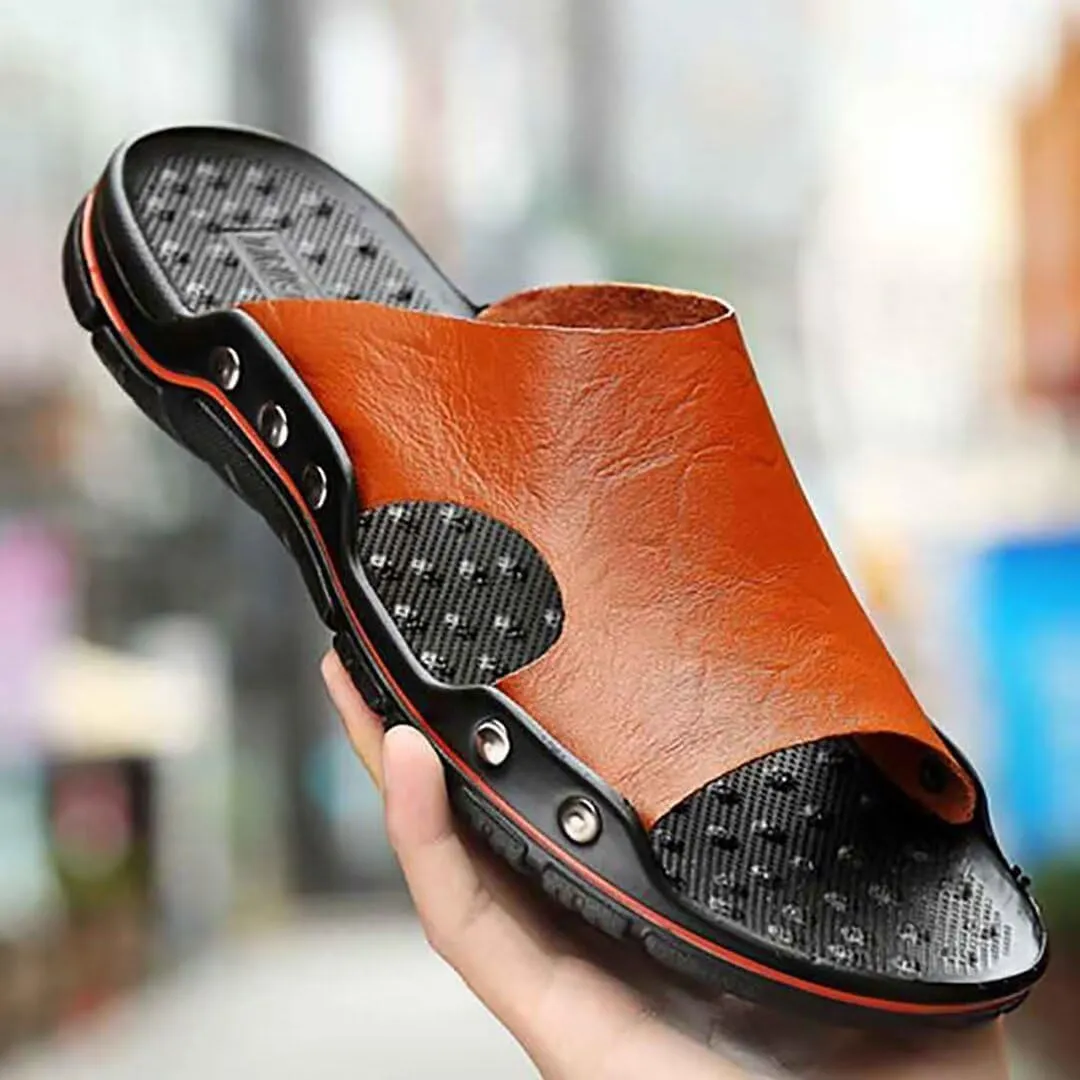 NANXIN&LOVE Mens Slide Sandals Open Toe Non-Slip Comfortable Slide Sandals Men Leather House Slippers Summer Lightweight