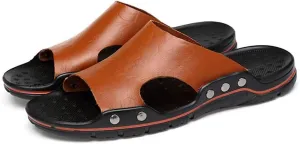 NANXIN&LOVE Mens Slide Sandals Open Toe Non-Slip Comfortable Slide Sandals Men Leather House Slippers Summer Lightweight