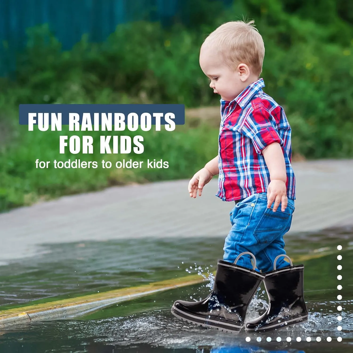 NORTY Rubber Rain Boots for Kids - Waterproof Rubber Boots Boys and Girls Solid & Printed Rainboots for Toddlers and Kids