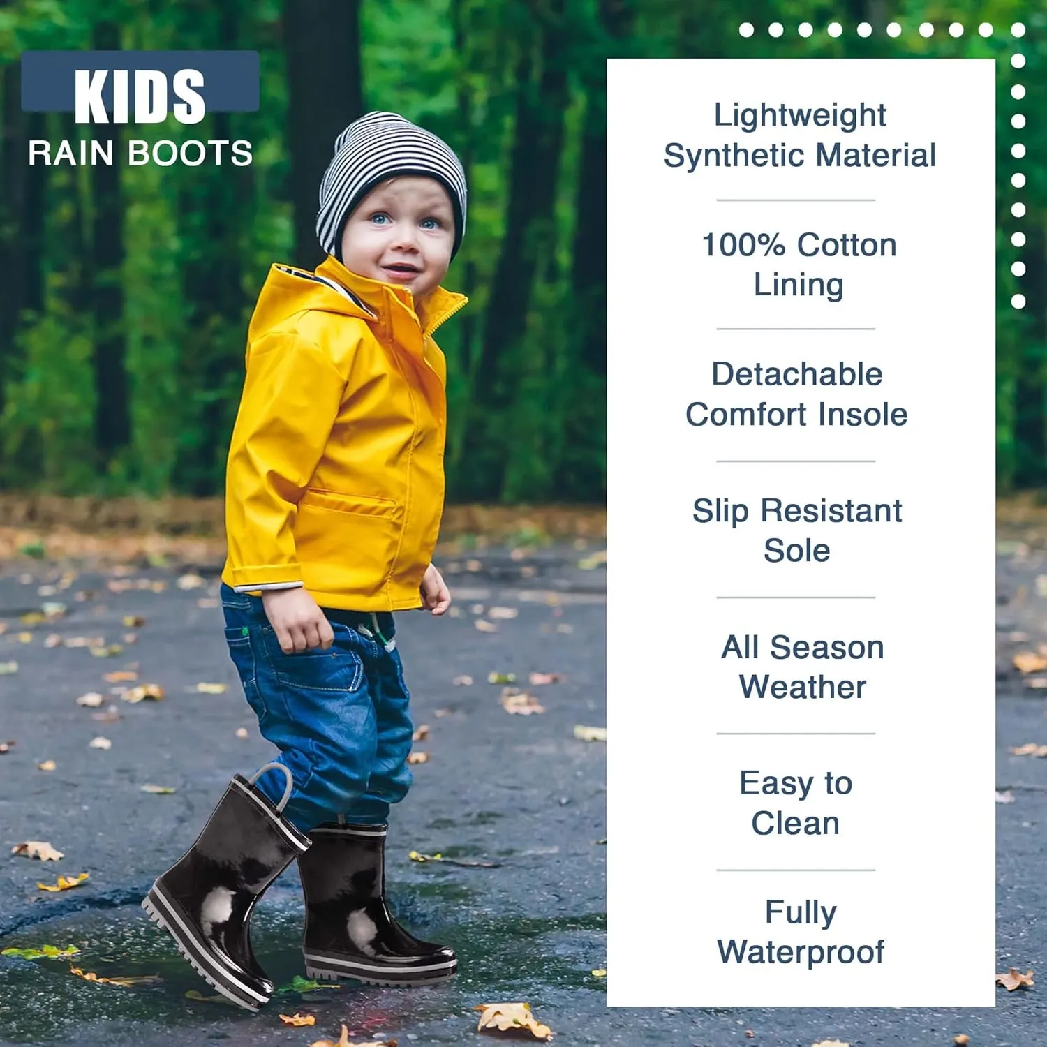 NORTY Rubber Rain Boots for Kids - Waterproof Rubber Boots Boys and Girls Solid & Printed Rainboots for Toddlers and Kids