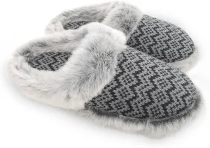 ofoot Womens Soft Comfortable Warm Furry Faux Fur House Knitted Slippers With Memory Foam Non Slip Indoor Outdoor Rubber Sole