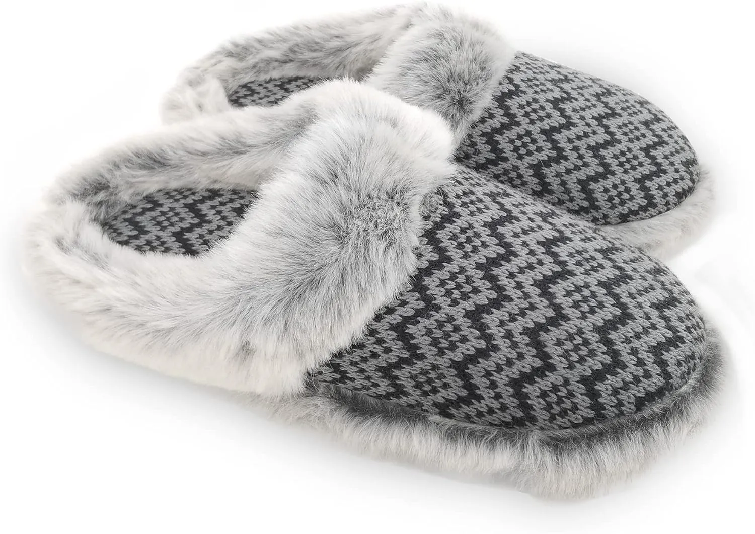 ofoot Womens Soft Comfortable Warm Furry Faux Fur House Knitted Slippers With Memory Foam Non Slip Indoor Outdoor Rubber Sole