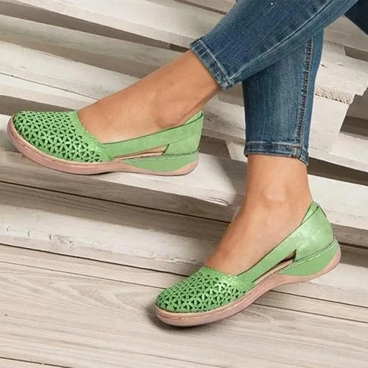 Orthopedic Sandals for Women Fashion Hollow Out Wedge Sandals Summer Comfortable Closed Toe Low Heel Flat Shoes Plus Size Breathable Casual Outdoor Shoes