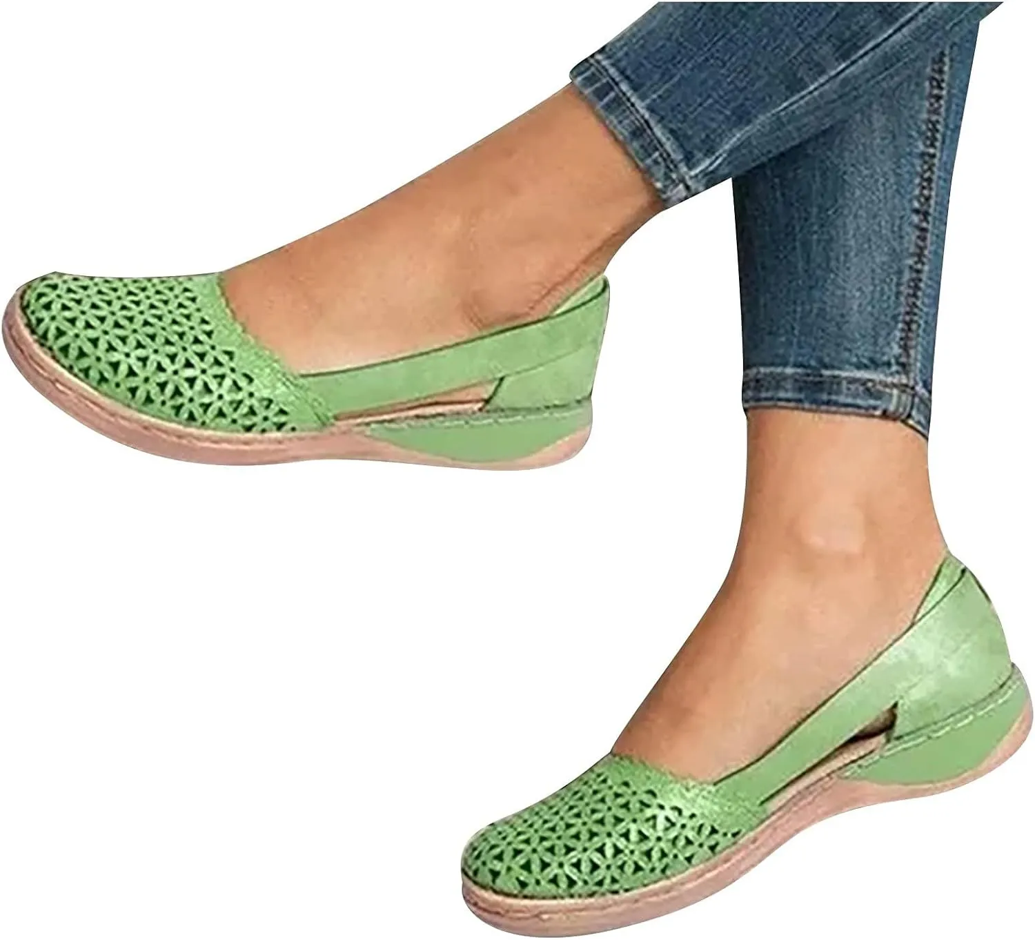 Orthopedic Sandals for Women Fashion Hollow Out Wedge Sandals Summer Comfortable Closed Toe Low Heel Flat Shoes Plus Size Breathable Casual Outdoor Shoes