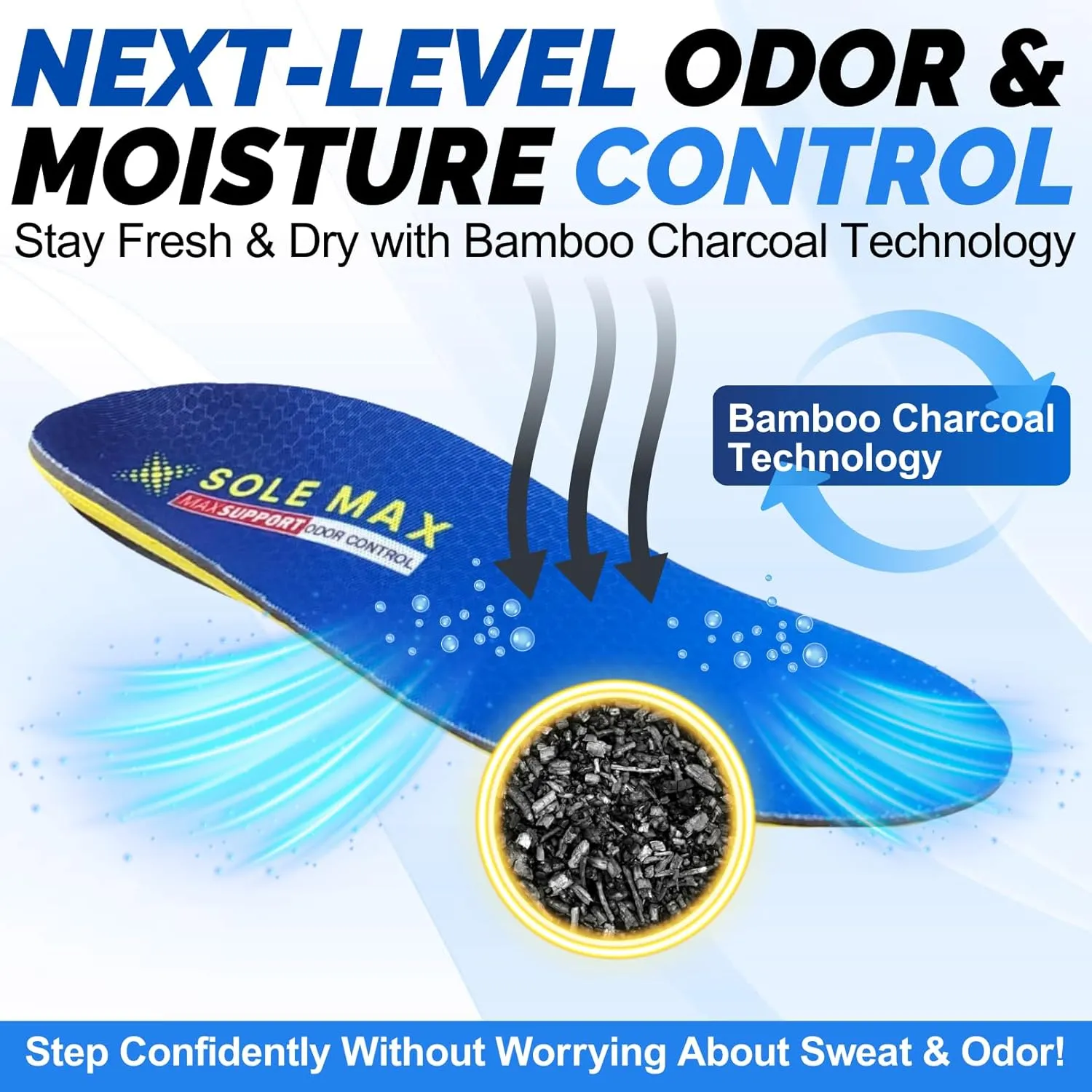 Plantar Fasciitis Orthotic Insoles – Bamboo Charcoal Odor & Moisture Control, Heavy Duty Arch Support, Foot Pain Relief, Shock Absorption, Work Boots, Breathable Comfort for Men & Women