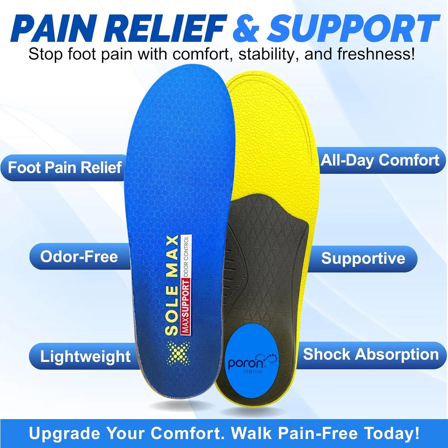 Plantar Fasciitis Orthotic Insoles – Bamboo Charcoal Odor & Moisture Control, Heavy Duty Arch Support, Foot Pain Relief, Shock Absorption, Work Boots, Breathable Comfort for Men & Women