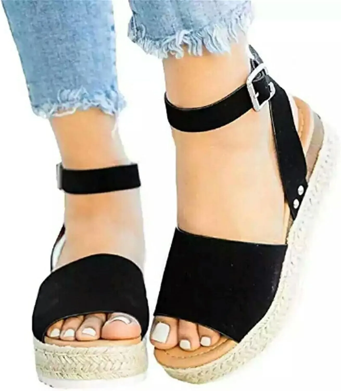 Platform Sandals Women Dressy 2025 Summer Open Toe Buckle Ankle Strap Wedge Sandals Comfortable Arch Support Wedge Sandals
