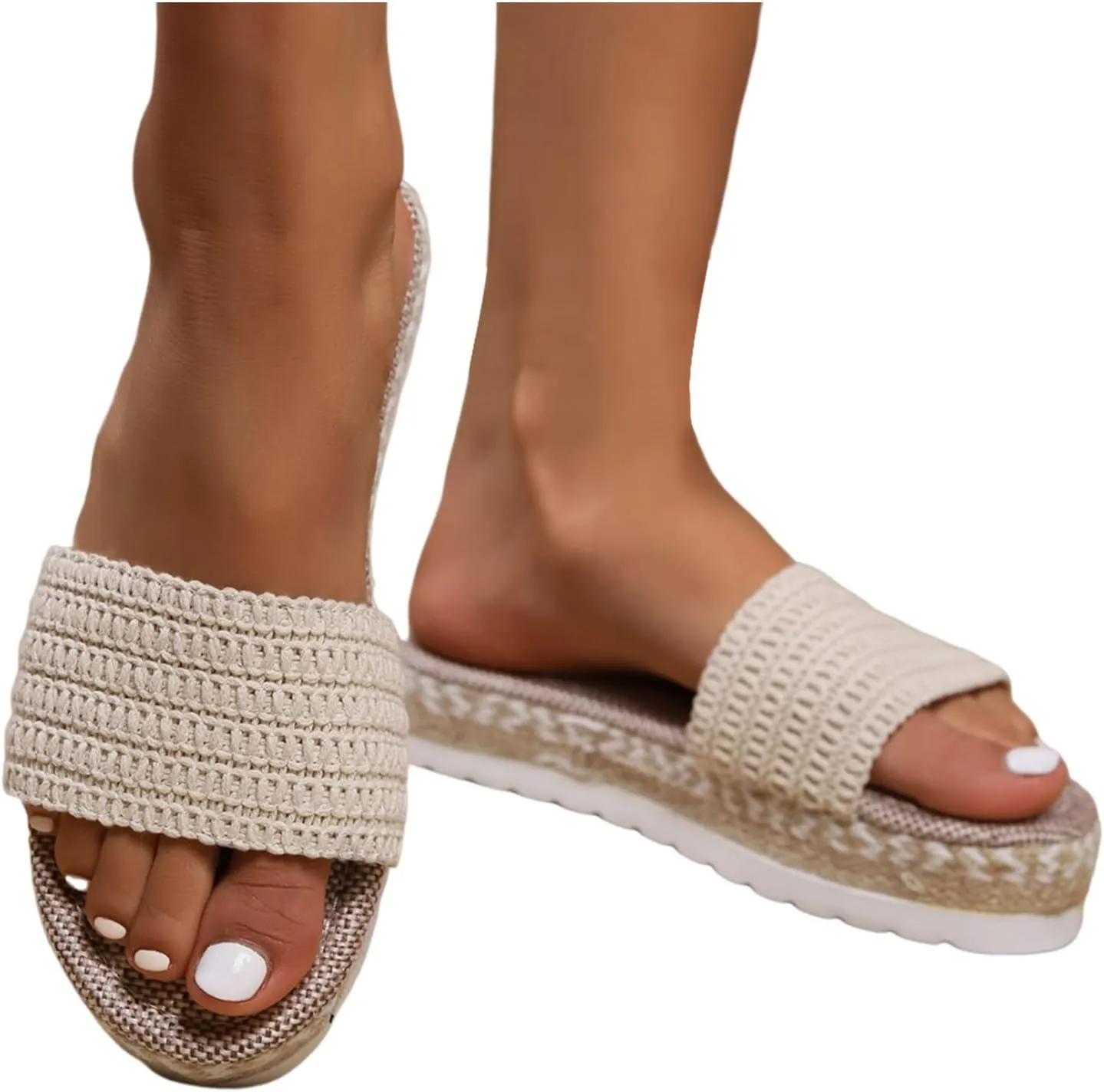 Platform Sandals Women Espadrille Platform Open Toe Summer Beach Slide Sandals Dressy Slip On Walking Sandals