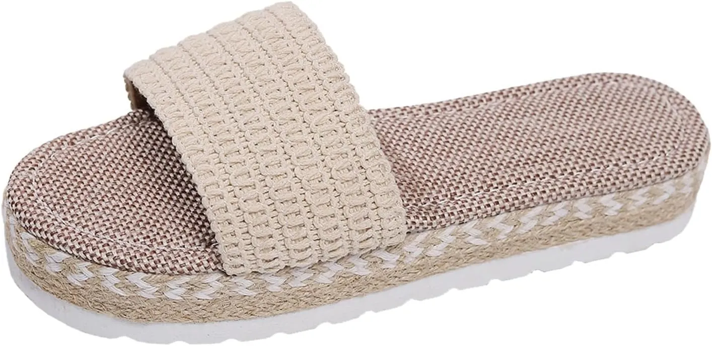 Platform Sandals Women Espadrille Platform Open Toe Summer Beach Slide Sandals Dressy Slip On Walking Sandals