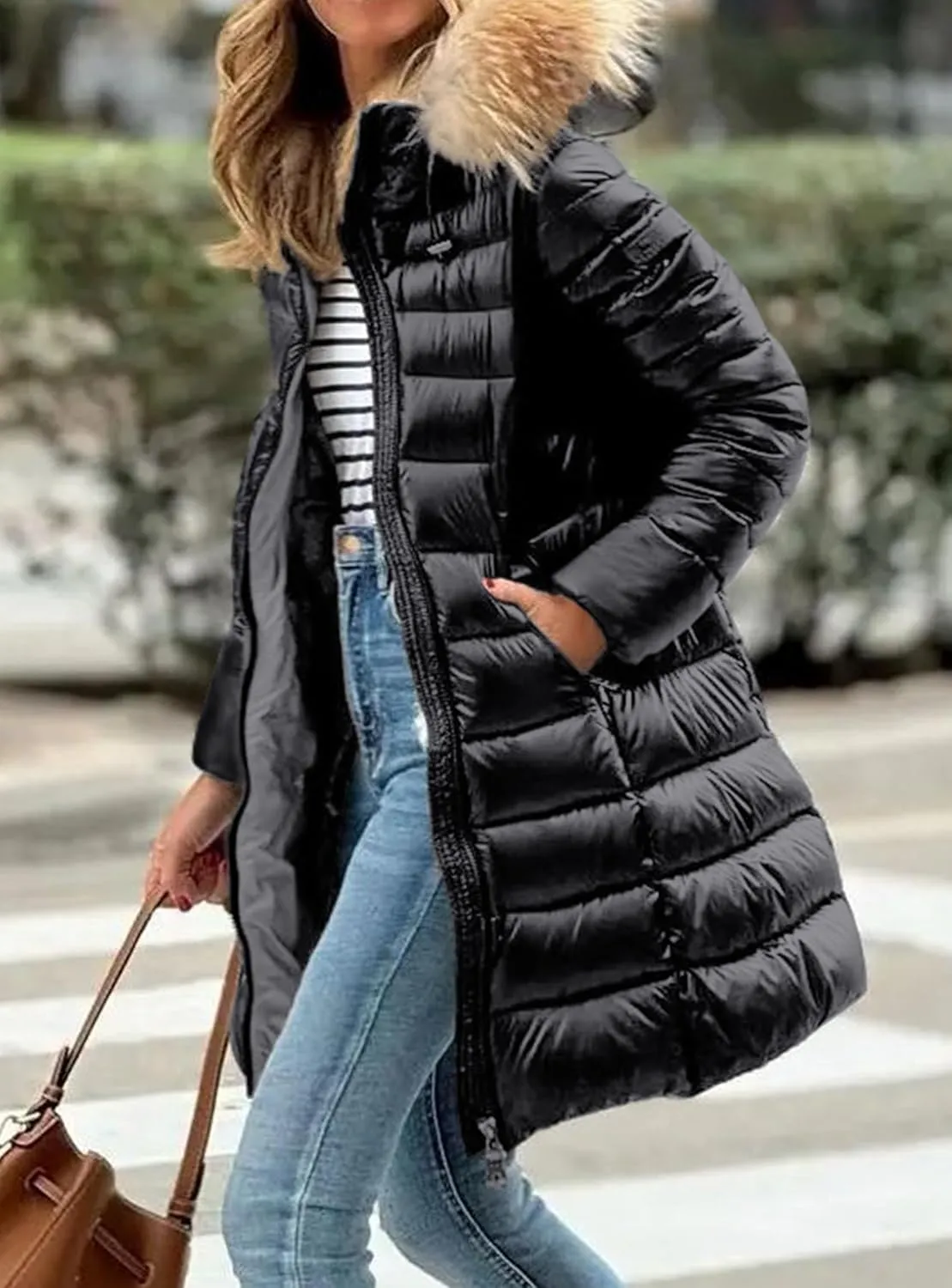 PRETTYGARDEN Women's Long Winter Puffer Coats Hooded Zip Up Thickened Parka Down Jackets Trendy Fashion Warm Outerwear