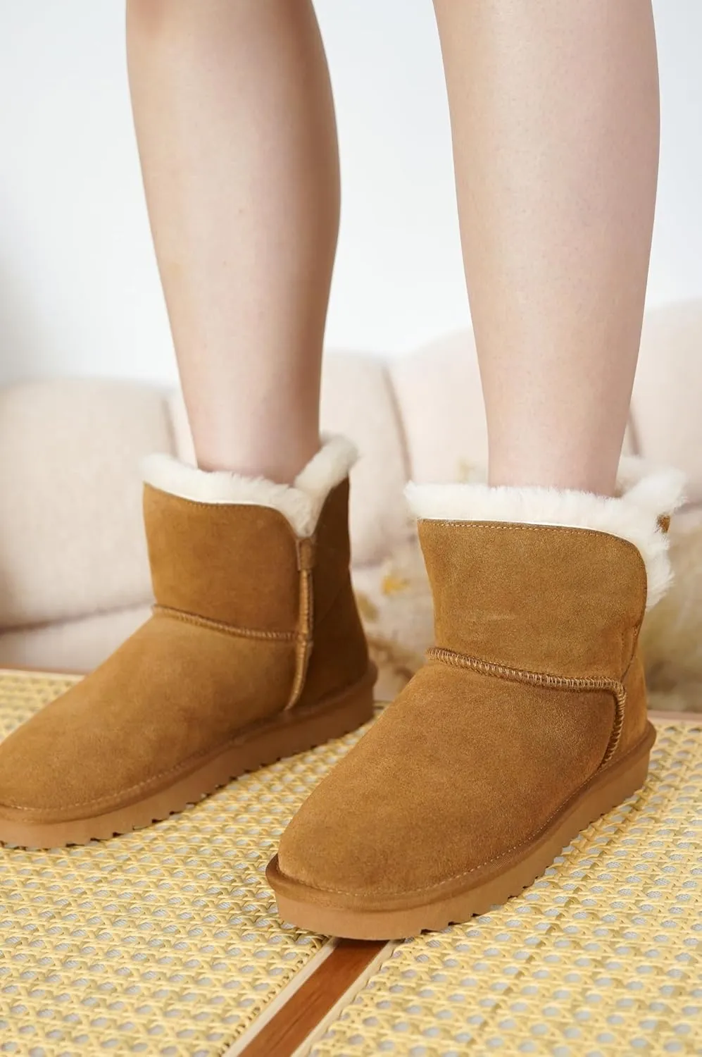 Project Cloud 100% Genuine Suede Boots for Women - Fur Lined Ankle Womens Boots - Comfortable Booties for Women with Memory Foam - Perfect Fur Snow Womens Booties 2025 (Timmy)