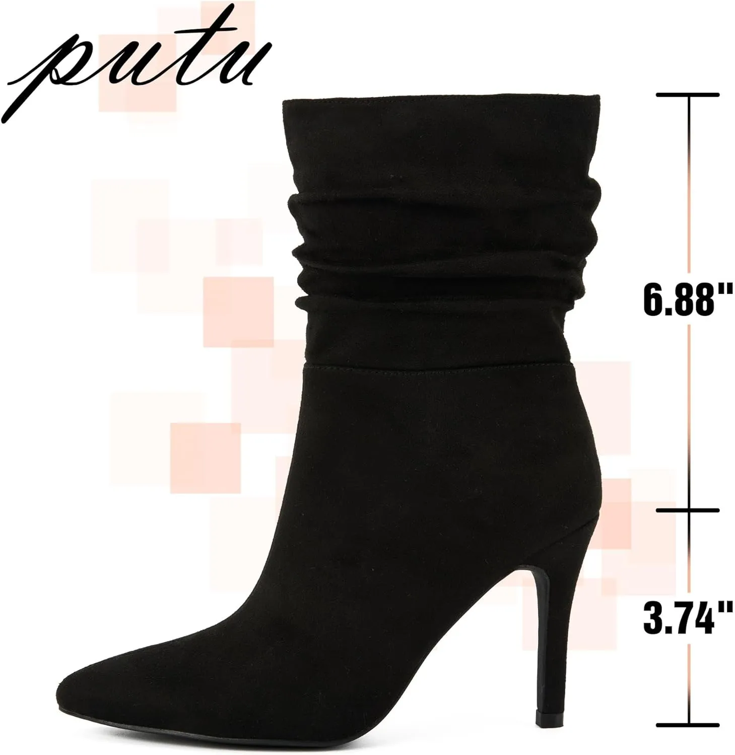 Putu Women's Stiletto High Heel Boots Slouchy Ankle Boots Sexy Dress Boots