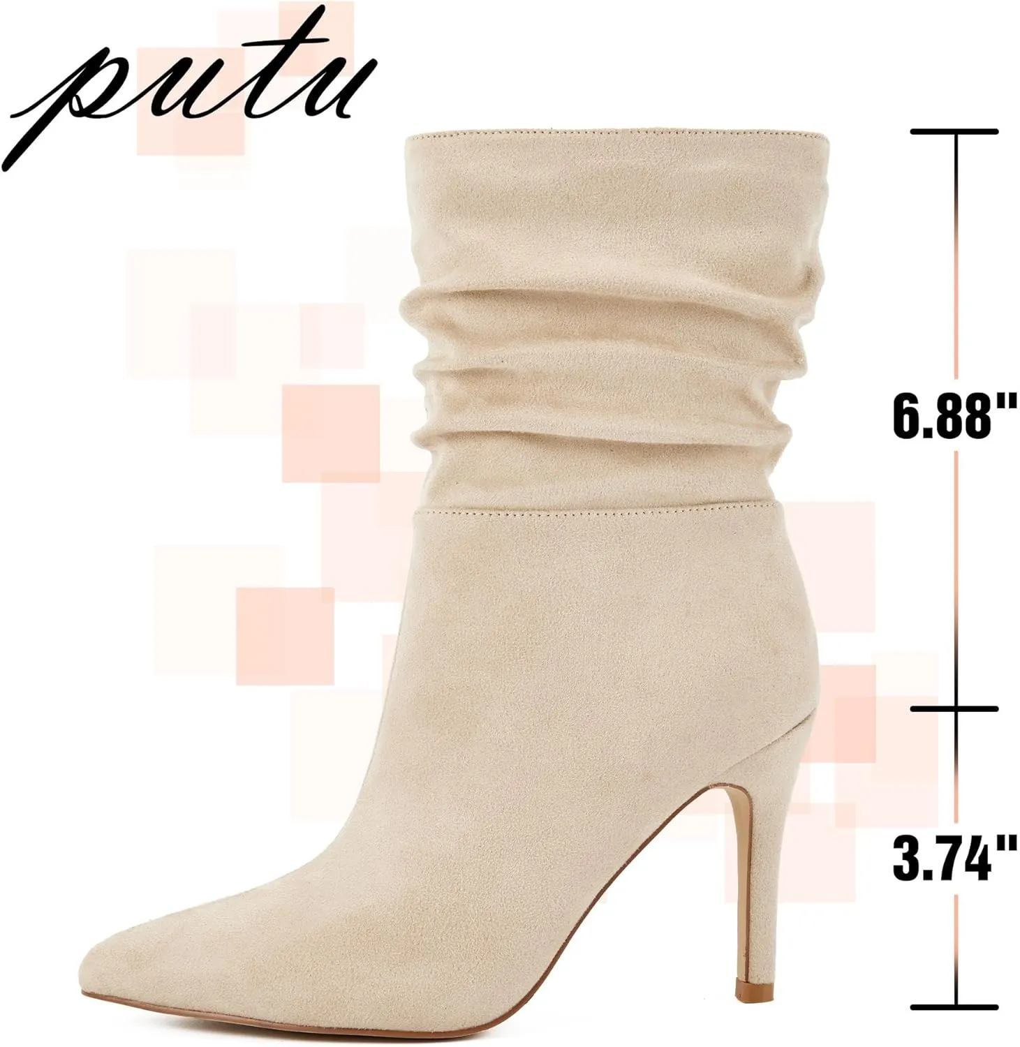 Putu Women's Stiletto High Heel Boots Slouchy Ankle Boots Sexy Dress Boots