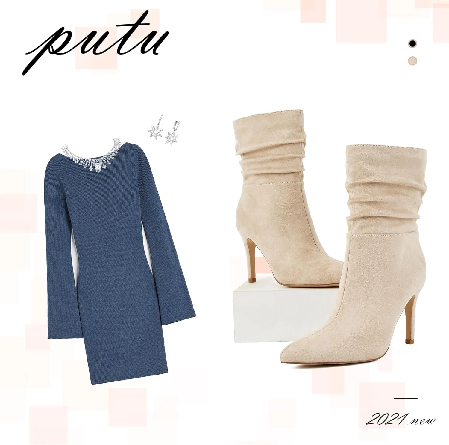 Putu Women's Stiletto High Heel Boots Slouchy Ankle Boots Sexy Dress Boots