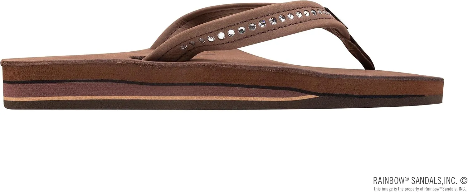 Rainbow Sandals Women's Double Layer Arch Premier Leather w/ 3/4" Swarovski Crystal Strap