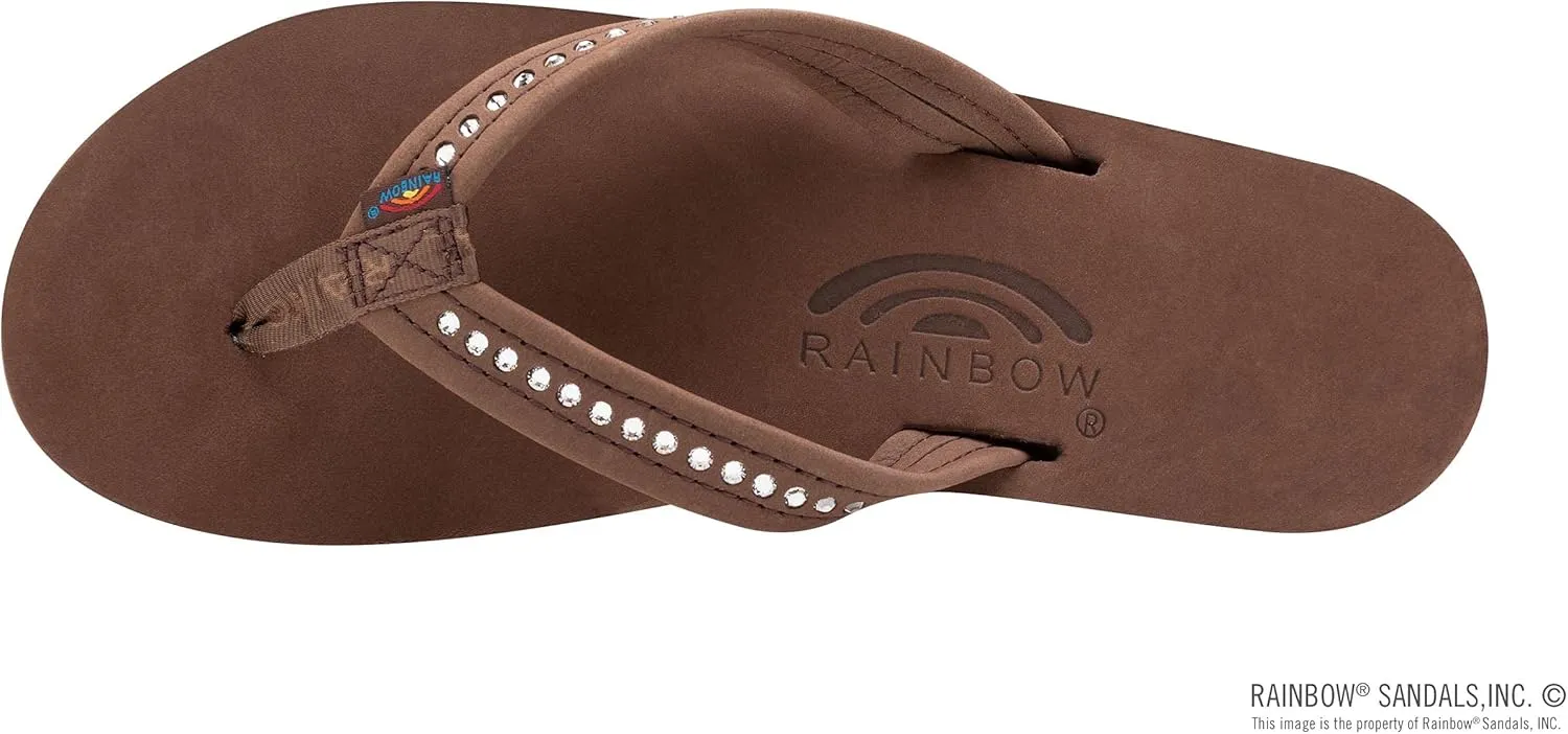 Rainbow Sandals Women's Double Layer Arch Premier Leather w/ 3/4" Swarovski Crystal Strap