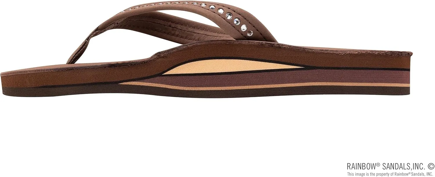 Rainbow Sandals Women's Double Layer Arch Premier Leather w/ 3/4" Swarovski Crystal Strap